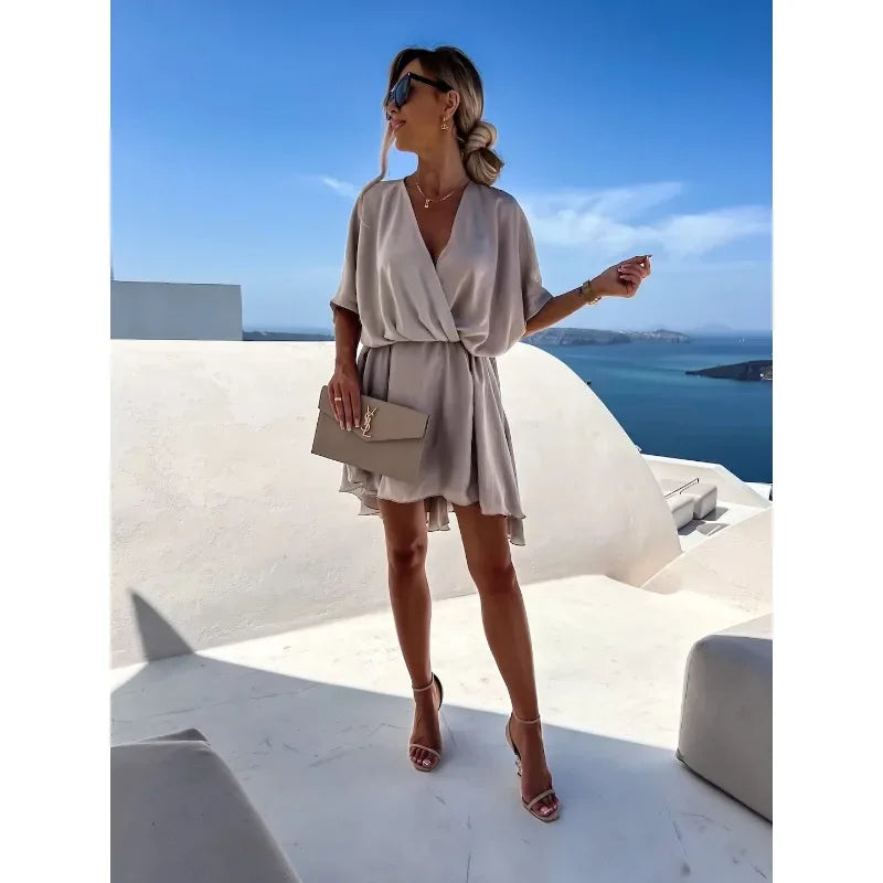 New Satin Loose Dress Casual Resort Dress