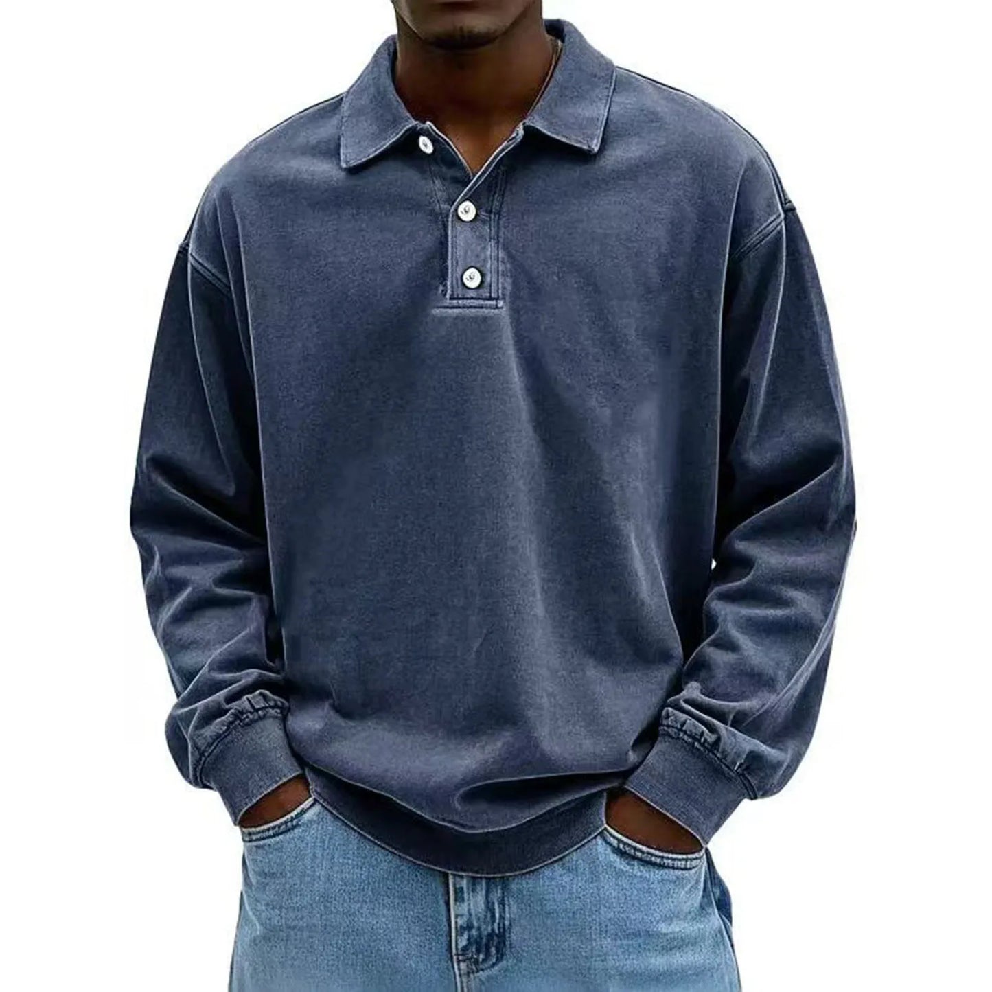 Casual and versatile long-sleeve button-down lapel polo shirt