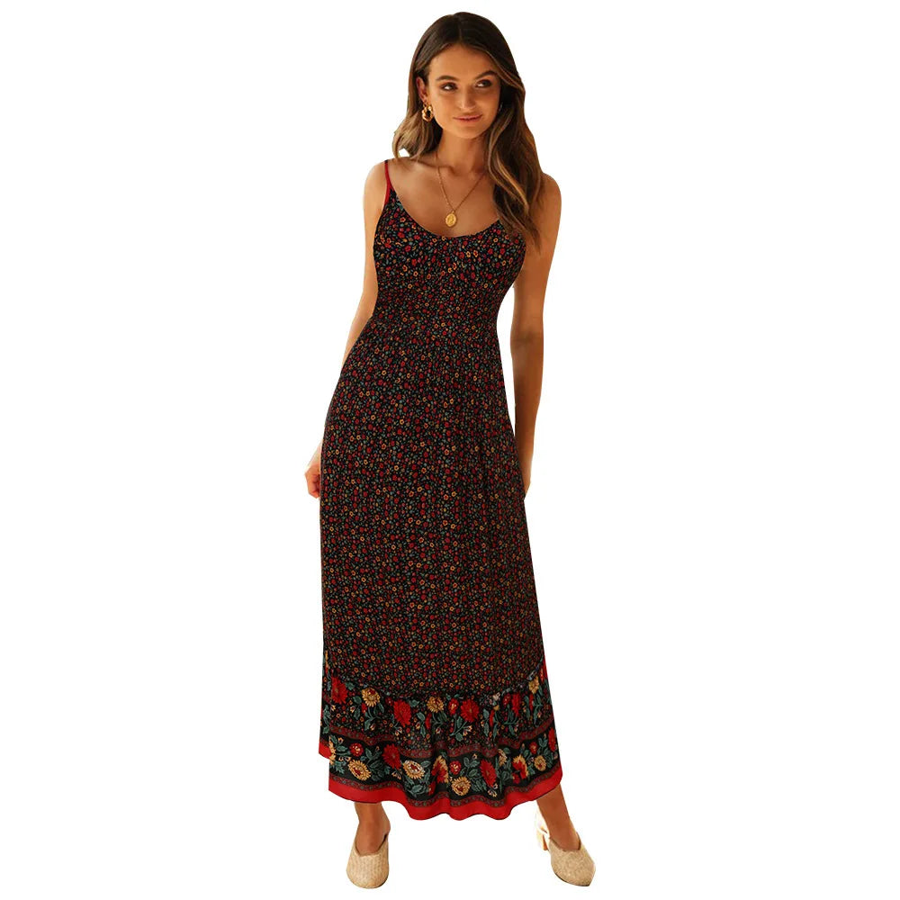 Bohemian V-neck floral print sundress