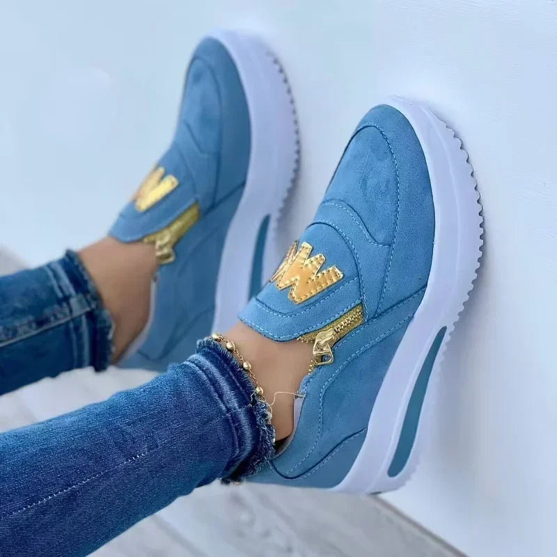 Casual sneakers with flat soles and side zippers
