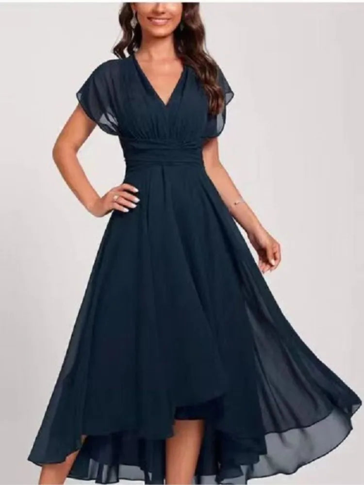 Chiffon paneled V-neck dress