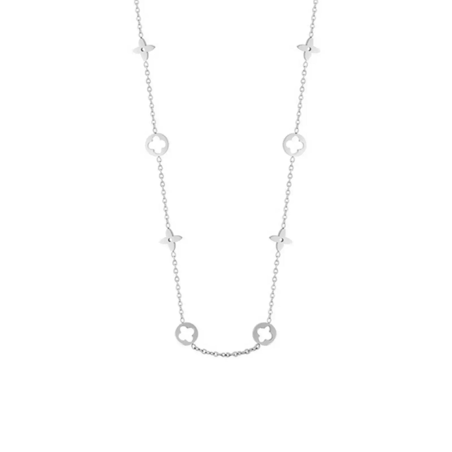 Hollowed-out four-leaf flower necklace and delicate bracelet