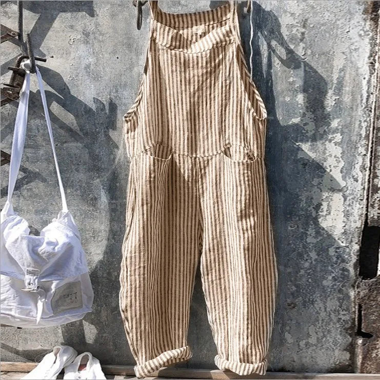 Literary casual women's cotton suspenders casual pants