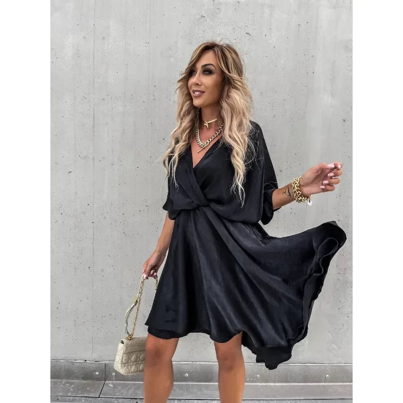 New Satin Loose Dress Casual Resort Dress
