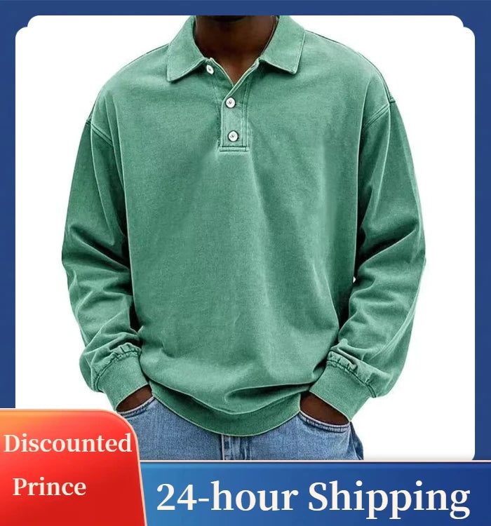 Casual and versatile long-sleeve button-down lapel polo shirt