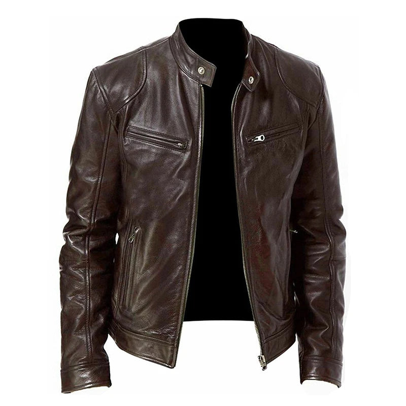 Men's Thermal Zipper Cardigan Leather Jacket