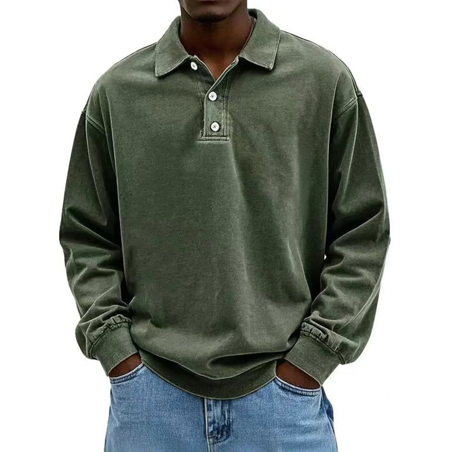 Casual and versatile long-sleeve button-down lapel polo shirt
