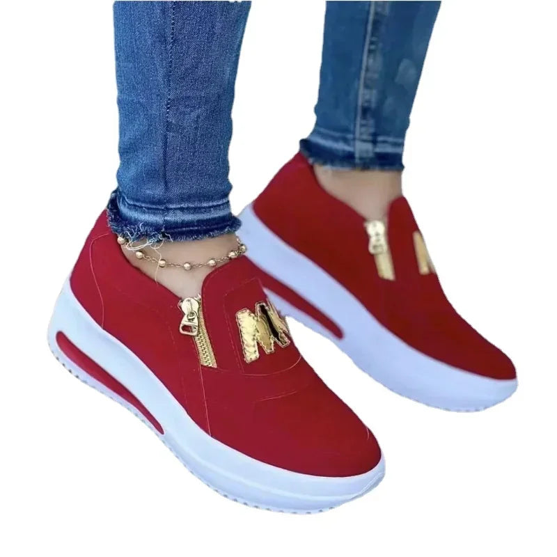 Casual sneakers with flat soles and side zippers