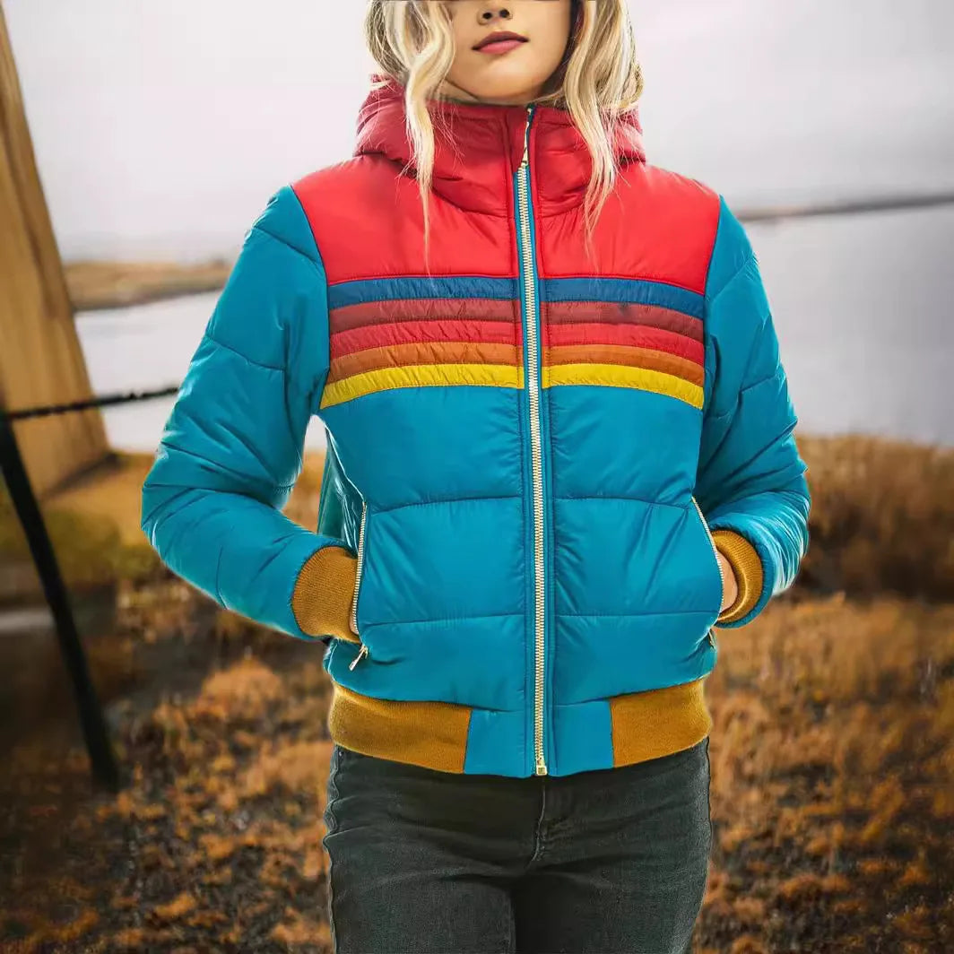 Color-blocking hooded cotton-padded women's wear in autumn and winter