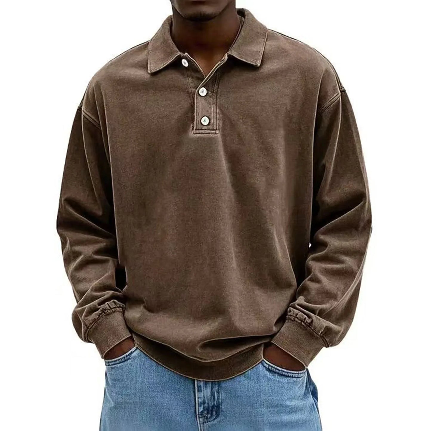 Casual and versatile long-sleeve button-down lapel polo shirt