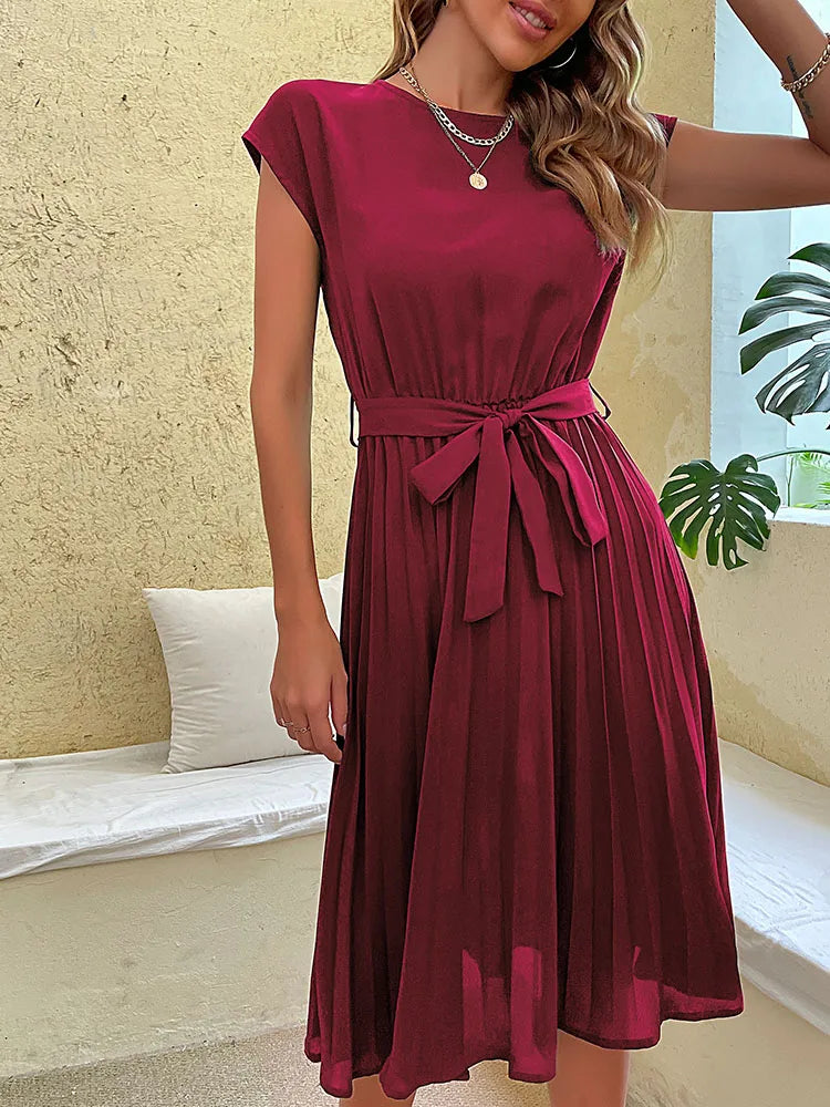 Summer Casual Solid Pleated Dress