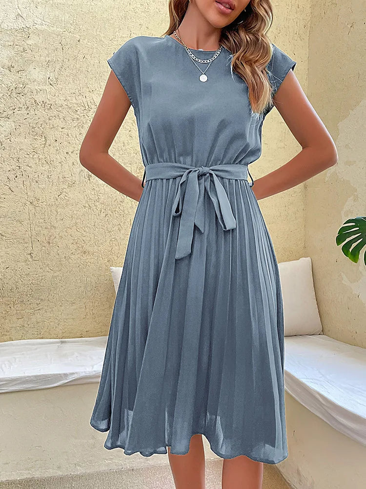 Summer Casual Solid Pleated Dress