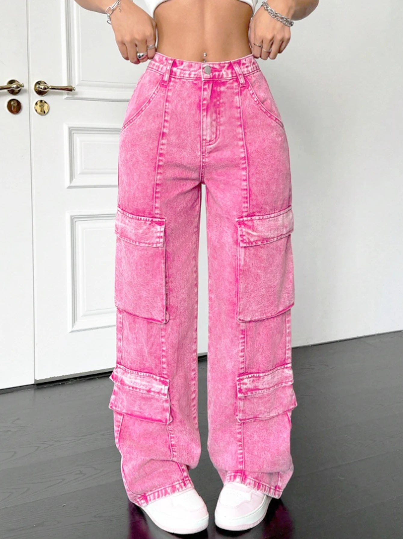High waist casual trousers straight leg trousers