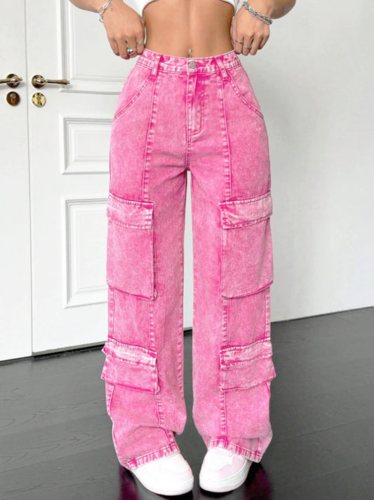 High waist casual trousers straight leg trousers