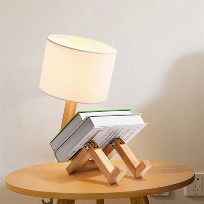 Solid wood robot creative table lamp