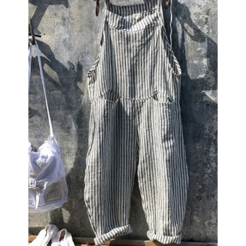 Literary casual women's cotton suspenders casual pants