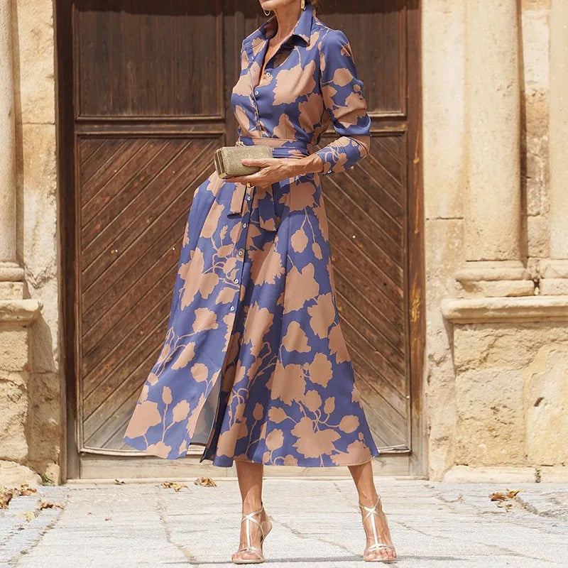 Women's fashionable and elegant printed midi dress