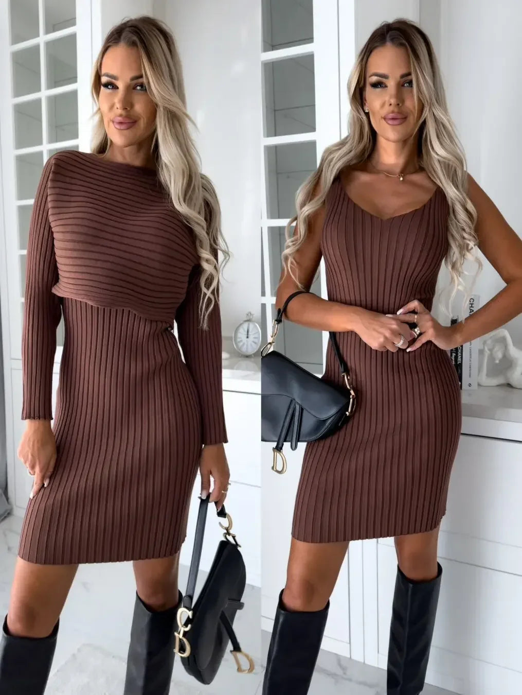 Fall Pit Strip Long Sleeve Top Slip Skirt