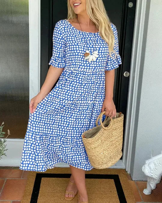 Round neck printed short-sleeved dress