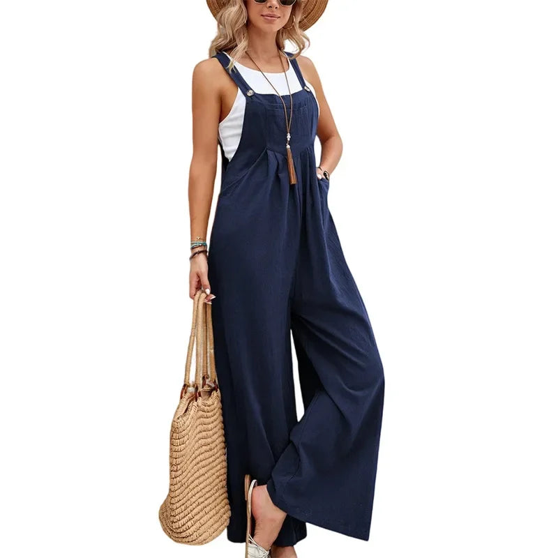 Solid women's slacks and suspenders