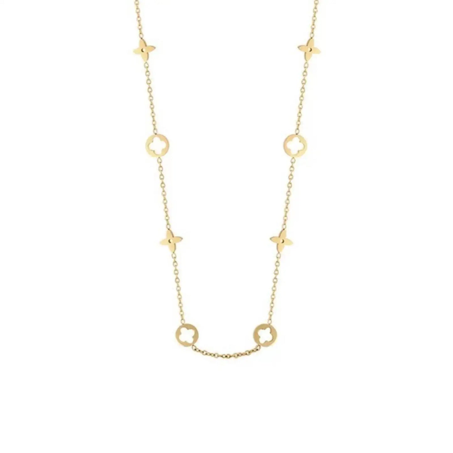 Hollowed-out four-leaf flower necklace and delicate bracelet