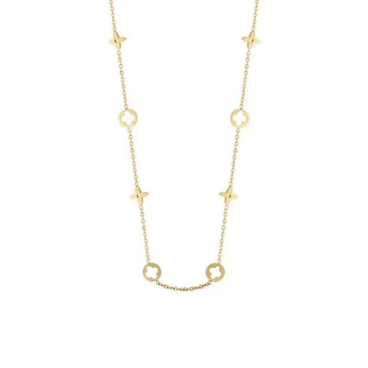 Hollowed-out four-leaf flower necklace and delicate bracelet