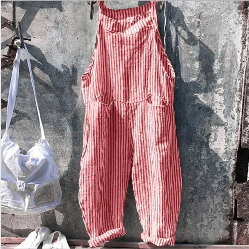 Literary casual women's cotton suspenders casual pants