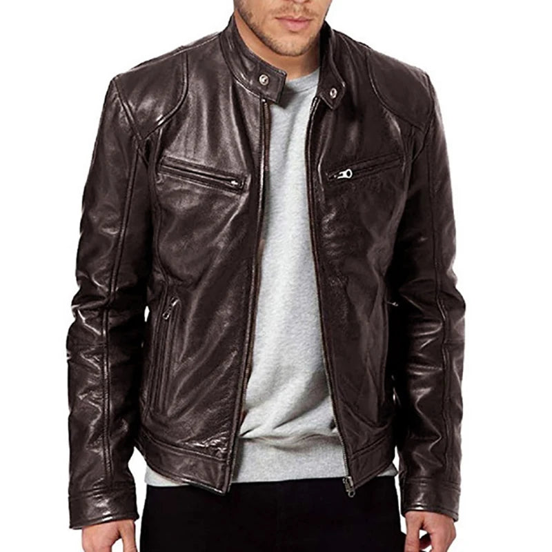 Men's Thermal Zipper Cardigan Leather Jacket