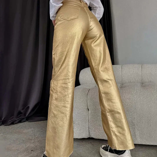 Retro Straight Leg Gold and Silver Pants Personalized Women's Pants