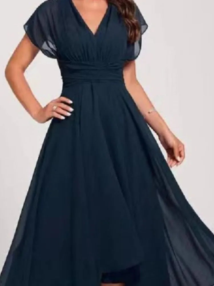 Chiffon paneled V-neck dress