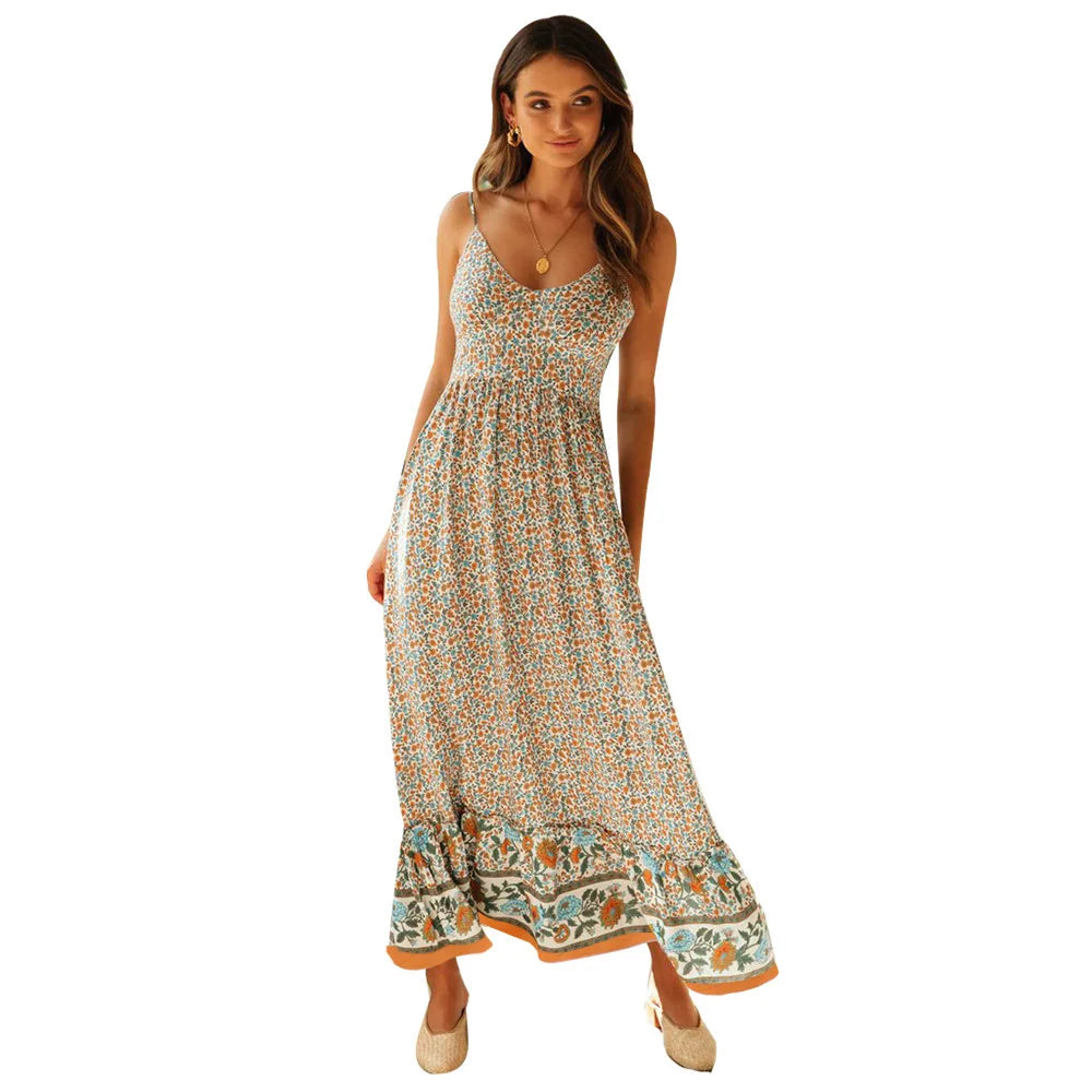 Bohemian V-neck floral print sundress