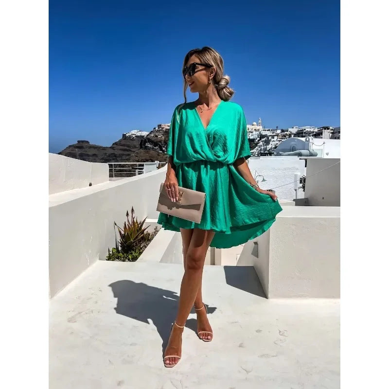 New Satin Loose Dress Casual Resort Dress