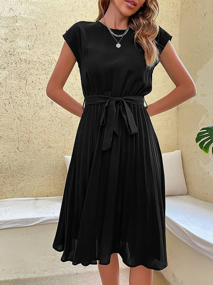 Summer Casual Solid Pleated Dress