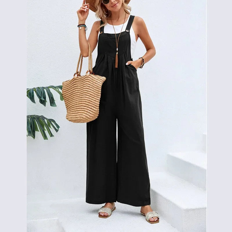 Solid women's slacks and suspenders