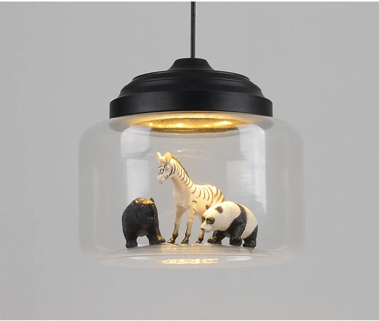 Cartoon animal glass pendant light for children's rooms