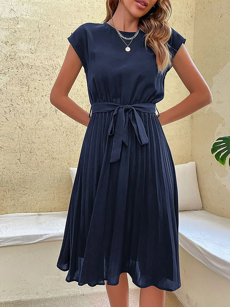 Summer Casual Solid Pleated Dress