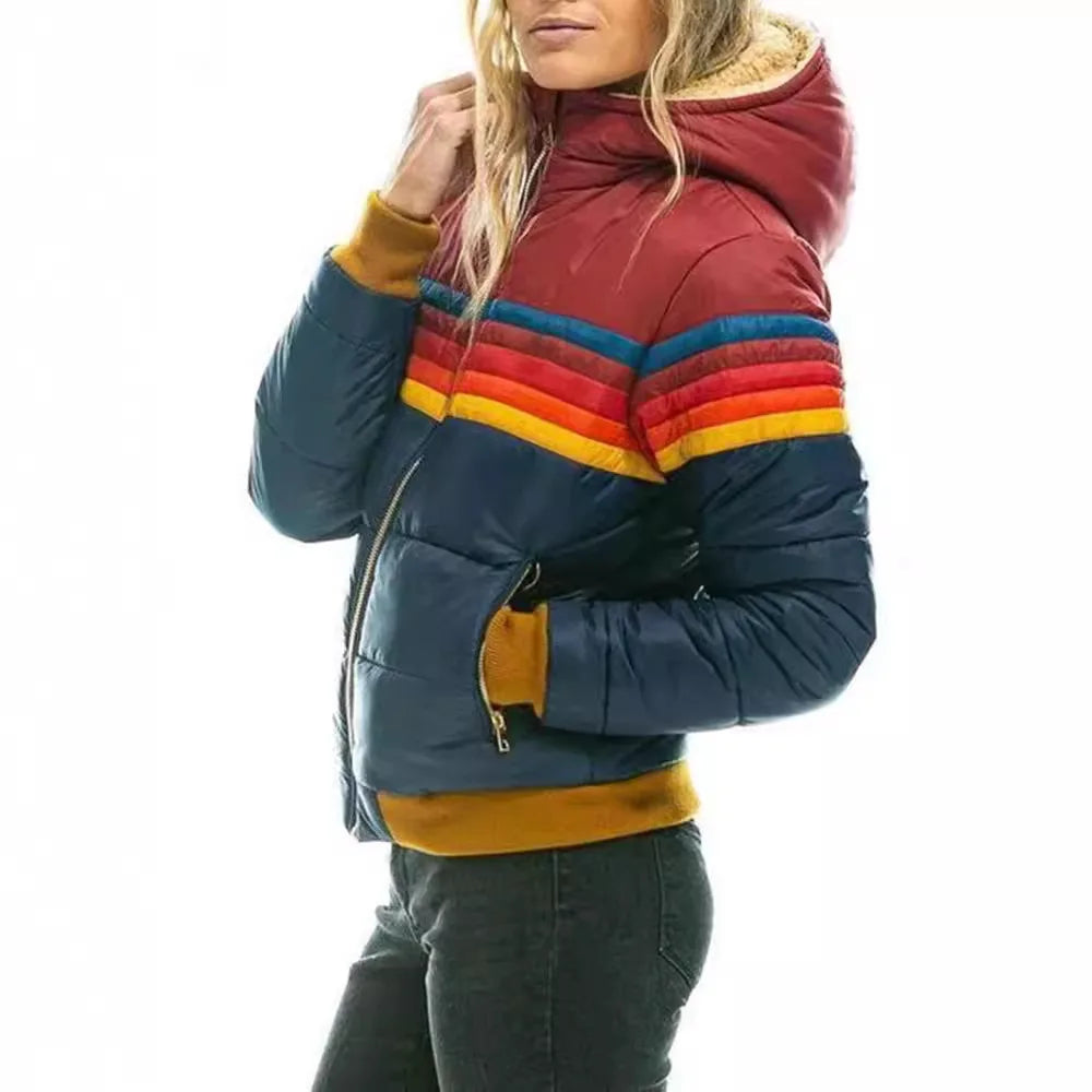 Color-blocking hooded cotton-padded women's wear in autumn and winter