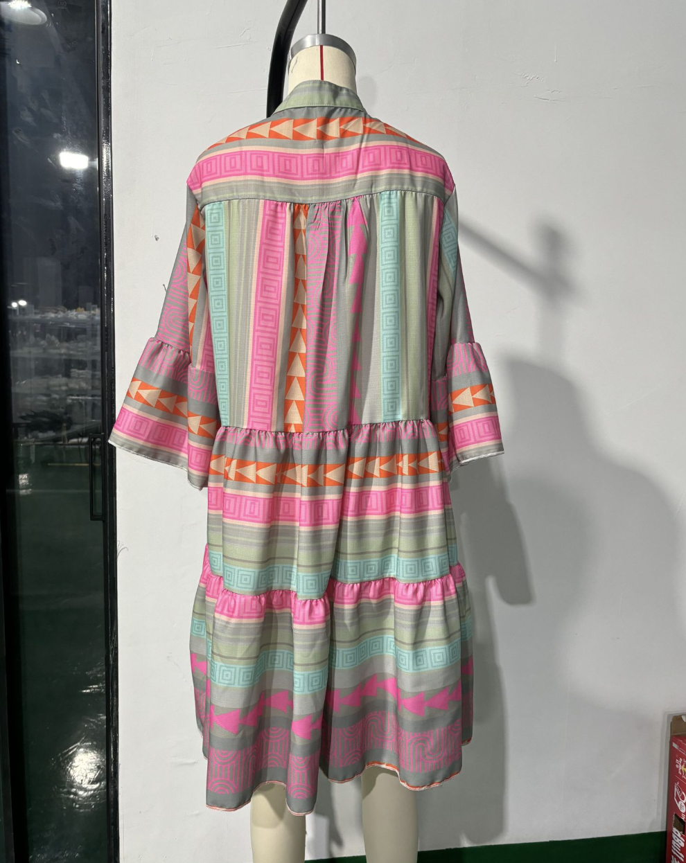 Fall Print V-Neck Three-Quarter Sleeve Dress