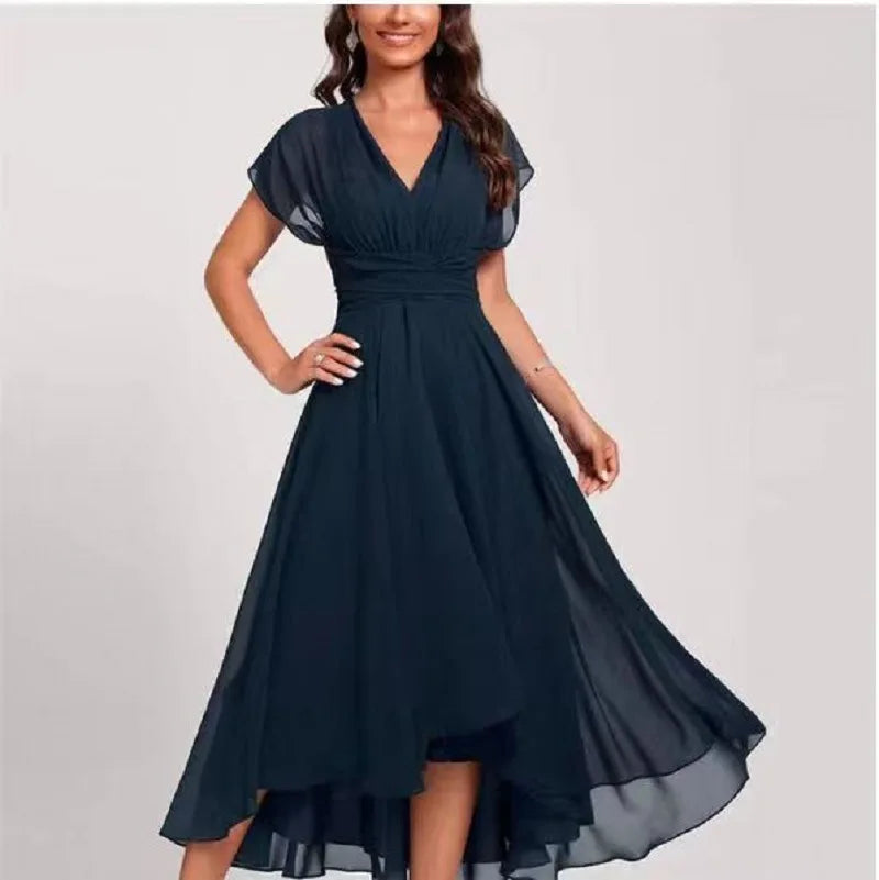 Chiffon paneled V-neck dress