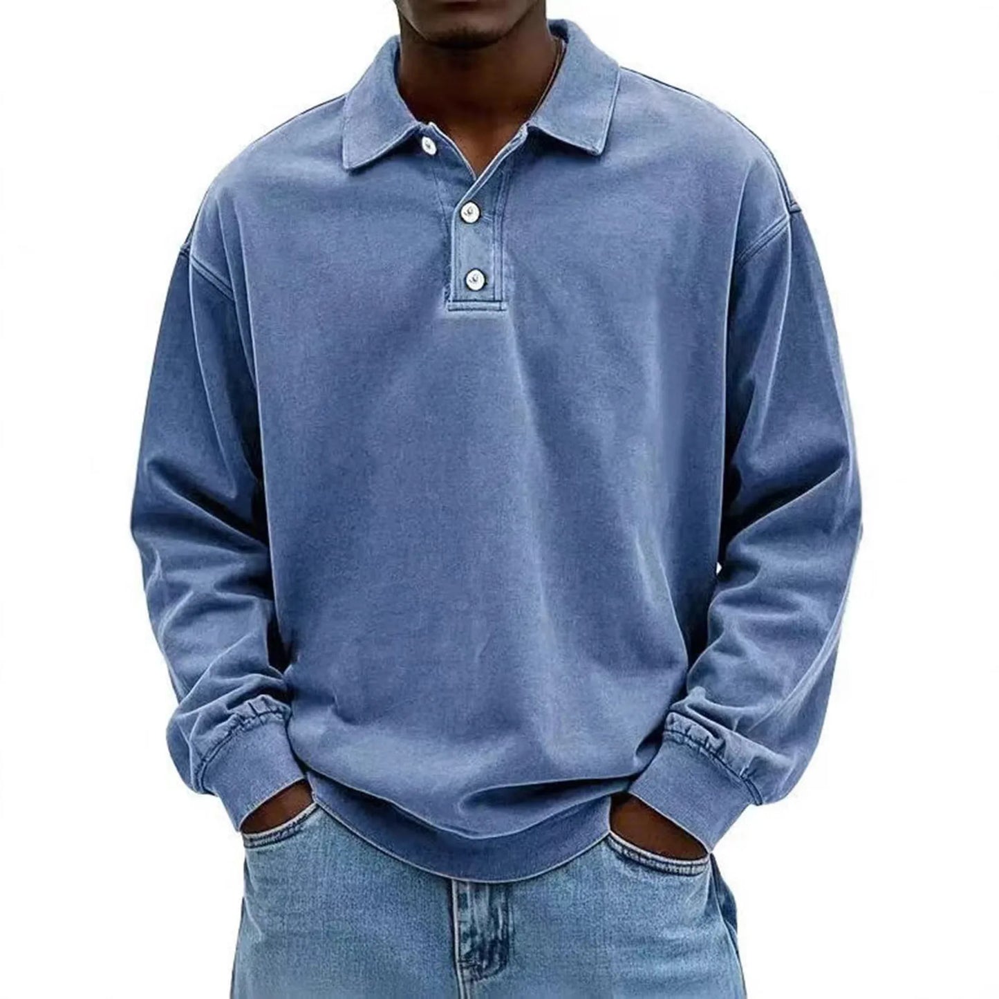 Casual and versatile long-sleeve button-down lapel polo shirt