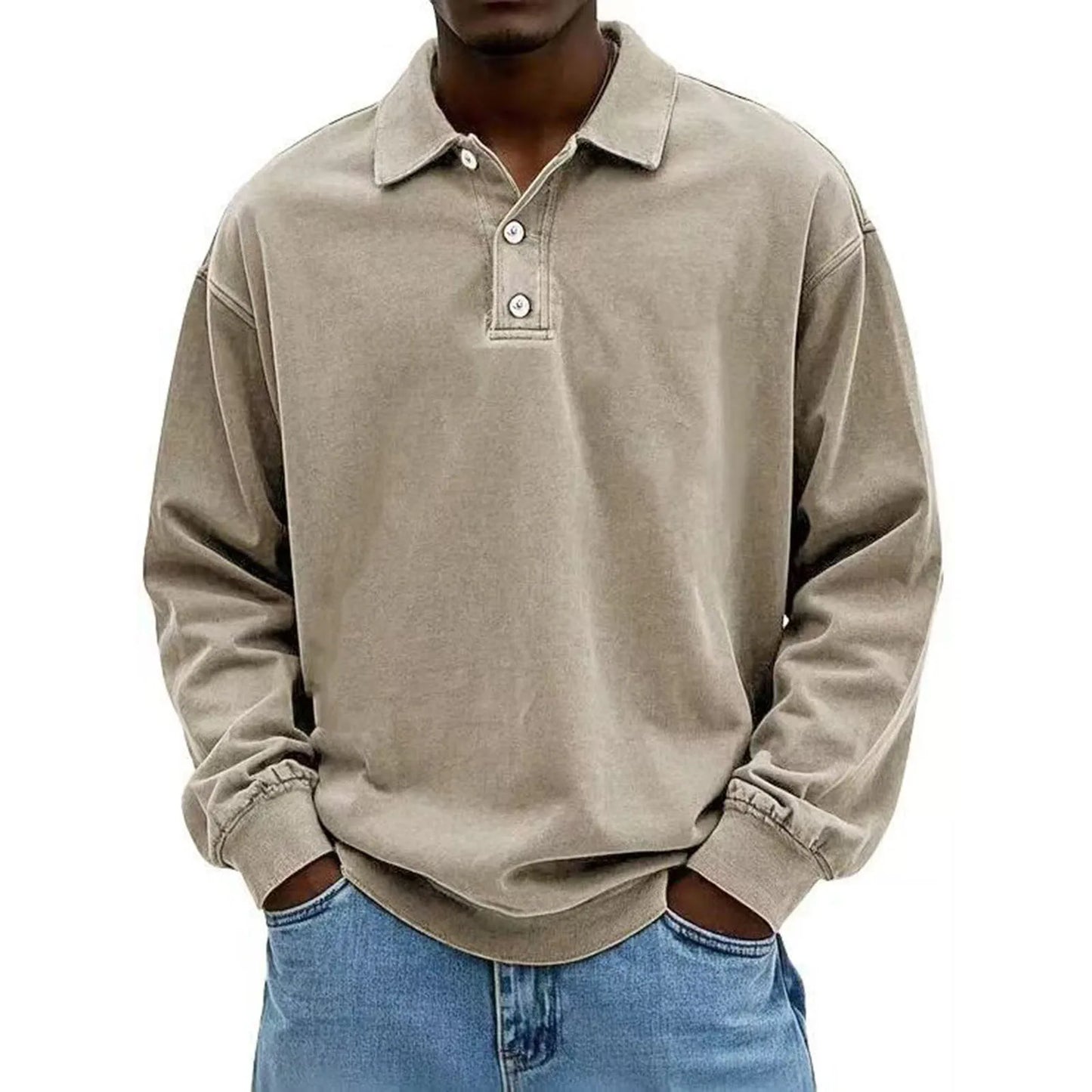 Casual and versatile long-sleeve button-down lapel polo shirt