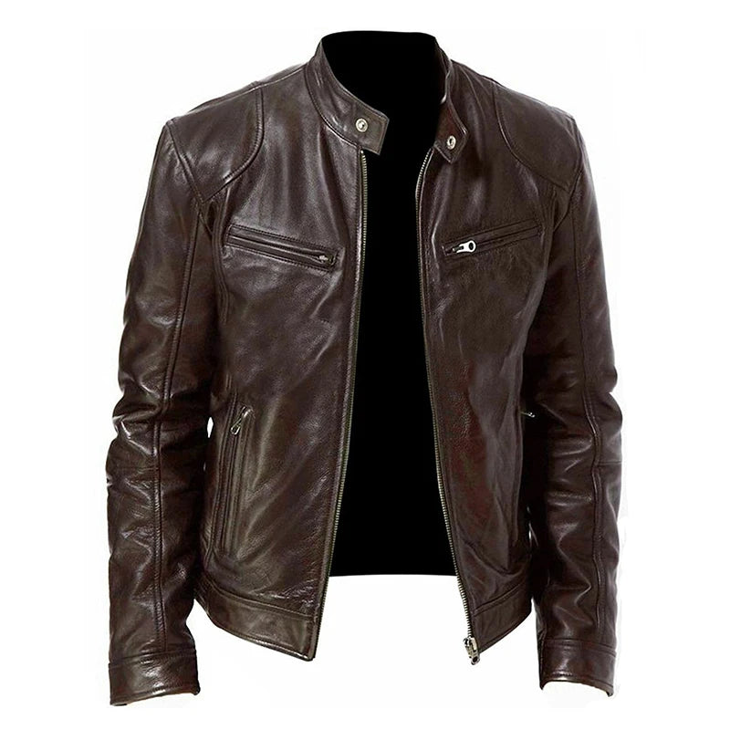 Men's Thermal Zipper Cardigan Leather Jacket