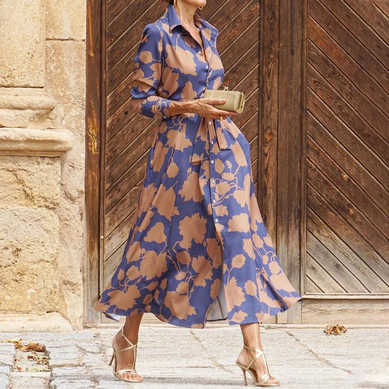 Women's fashionable and elegant printed midi dress