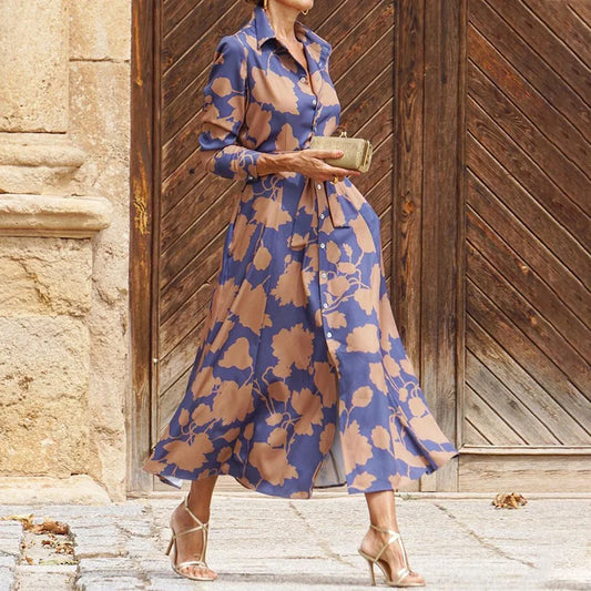 Women's fashionable and elegant printed midi dress