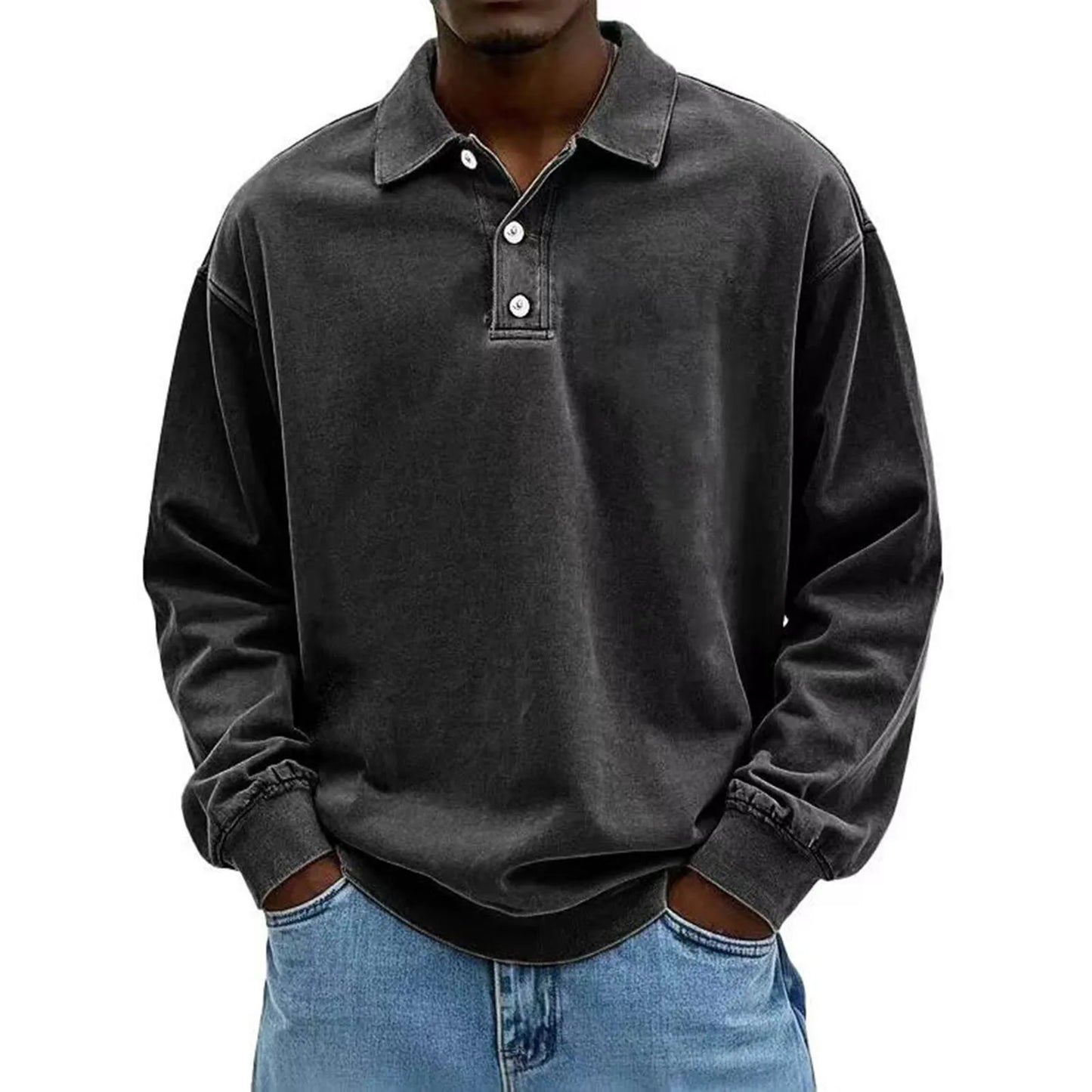 Casual and versatile long-sleeve button-down lapel polo shirt