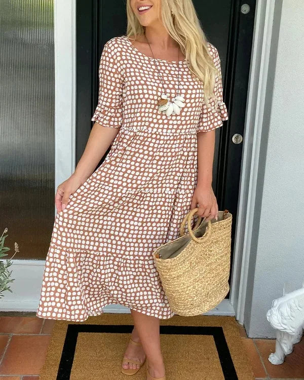 Round neck printed short-sleeved dress