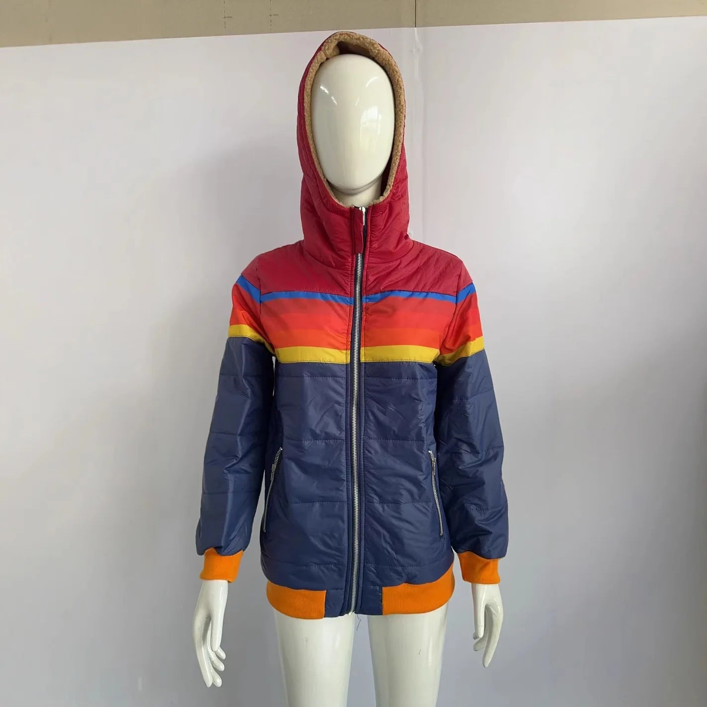Color-blocking hooded cotton-padded women's wear in autumn and winter
