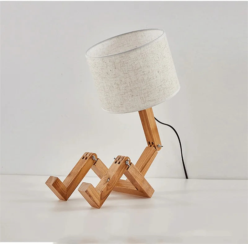 Solid wood robot creative table lamp