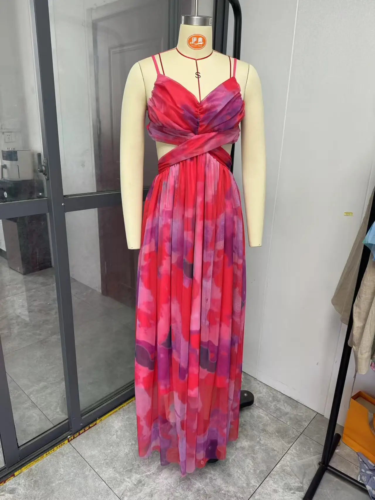 New Mesh Print Halter Dress Resort Casual Party Dress