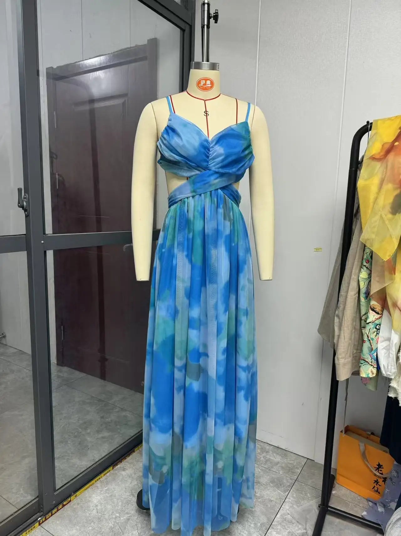 New Mesh Print Halter Dress Resort Casual Party Dress